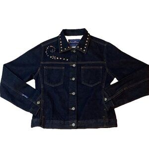 Pure Diva Blue Denim Beaded Embellished Jacket Womens Size L